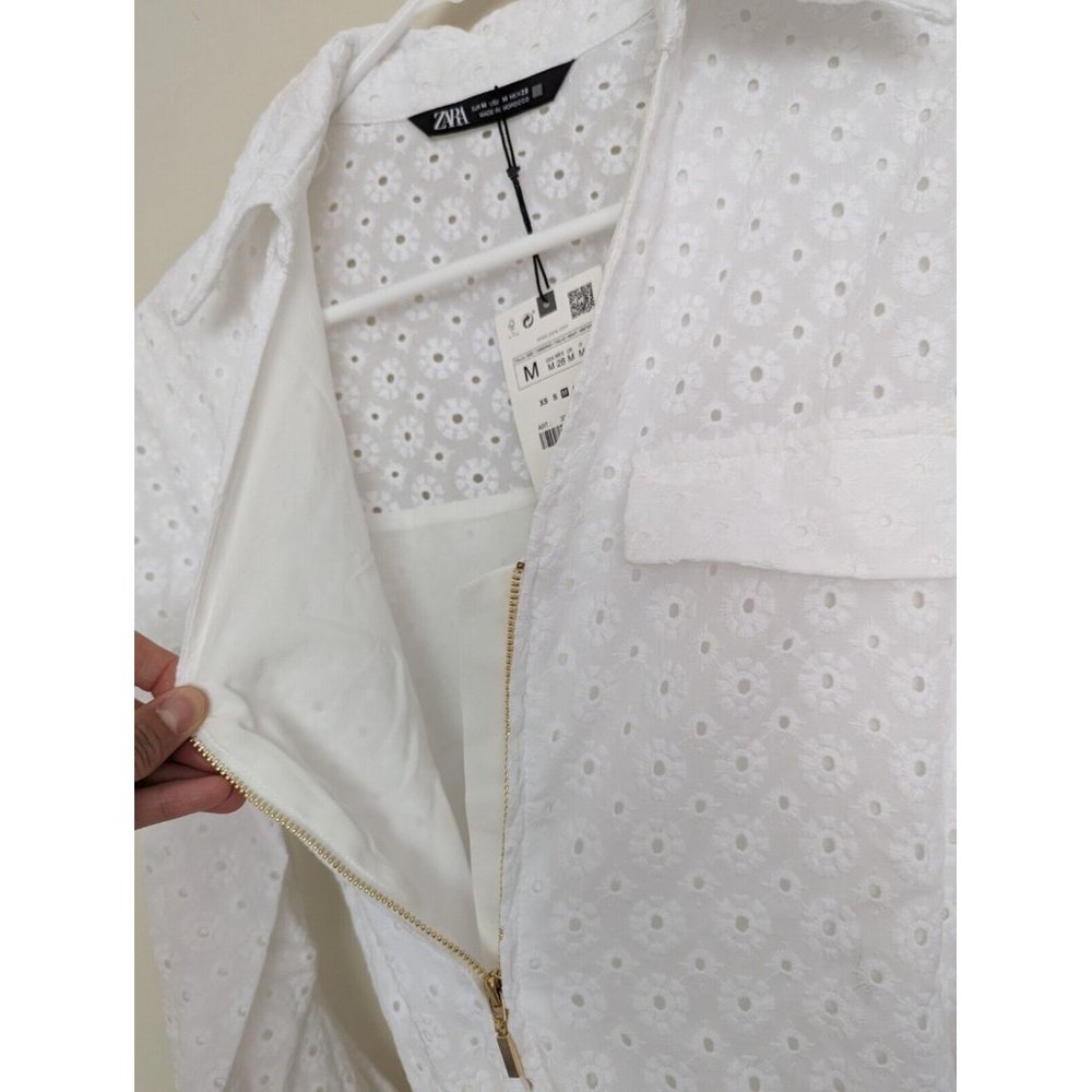 ZARA $99NWT WOMAN V-NECK OPENWORK EMBROIDERED MIDI DRESS WHITE ZIP | 3384/916 - Picture 8 of 11